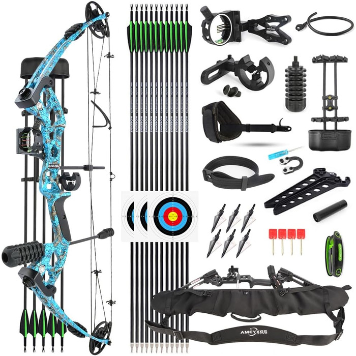 Набір складених луків SHARROW – мисливський лук 30–55 lb, регульований з стрілами, спортивний лук для дорослих, лівий/правий, синій