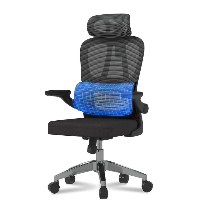 Ергономічне офісне крісло FLEXISPOT, письмове крісло з 2D-підголівником, складними підлокітниками та динамічною поперековою опорою, крісло з функцією гойдання 120 для домашнього офісу, кабінету, офісу (чорне) LITE(FOAM) Чорний