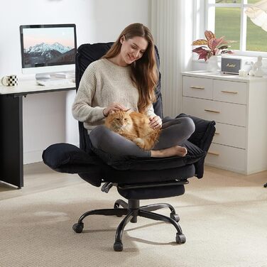 Крісло-реклайнер Bestier з підніжкою, регульована спинка на 135 у кількох положеннях, поворотні підлокітники на 90, вельветова оббивка, крісло для телевізора, зручні сидіння для вітальні та спальні, чорний колір, 120 x 76 x 71 см