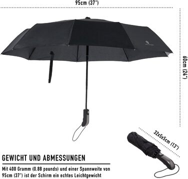 Парасолька VON HEESEN захищена від шторму до 140 км/год - з сумкою-парасолькою та дорожнім футляром - Складна парасолька з автомат