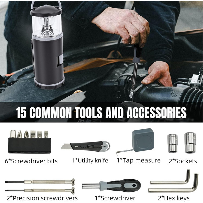 Світлодіодний кемпінговий ліхтар Cocoarm з набором інструментів, освітлення на 360 градусів, аварійний червоний сигнальний ліхтар, портативний, для кемпінгу та риболовлі