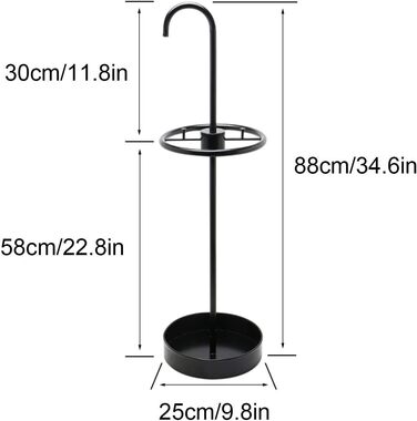 Підставка для парасольок WSSMOVQR, висока підставка для парасольки має 2 гачки, для палиць, палиці для ходьби, для дому та офісу, металева підставка для парасольки/чорний