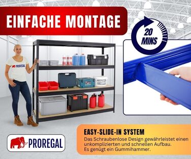 Надміцний стелаж Dino Extra Wide 180x200x60 см, Вантажопідйомність полиці 500 кг, Чорний, Гаражні стелажі, Стелажі для зберігання, Безболтові стелажі, Широкопролітний стелаж 180x200x60 см Чорний Панелі МДФ 6,5 мм