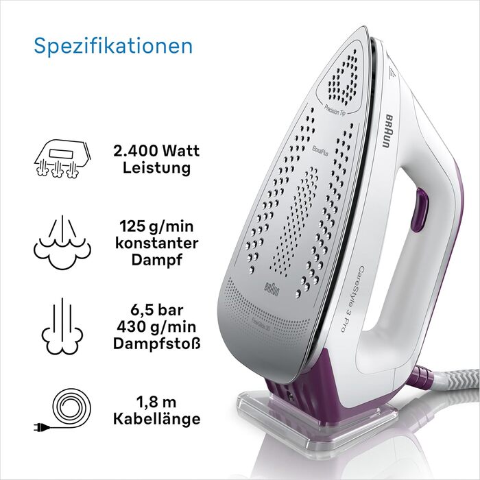 Парова прасувальна станція Braun CareStyle 3 Pro IS 3155 VI - парова праска з підошвою FreeGlide 3D, 2400 Вт, тиск насоса 6,5 бар,