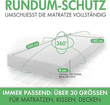 Преміальний наматрацник, стійкий до кліщів, 180x200x8 см Медично протестований гіпоалергенний захисний чохол для матраца Антикліщовий чохол із застібкою-блискавкою Гіпоалергенна постільна білизна 180 x 200 x 8 см