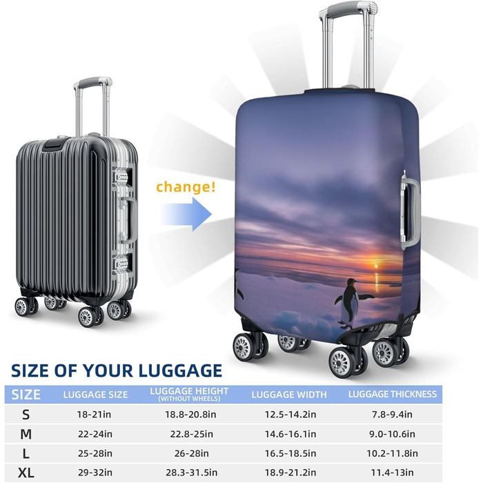 Чохол для валізи Пінгвіни на заході сонця, міцний захист для багажу розміром 45.7-81.3 см, малий, чорний