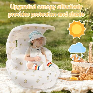 Надувне дитяче крісло з сонцезахисним козирком для дітей від 3 місяців, дитячі підлогові сидіння для сидіння, дитячі сидіння для м