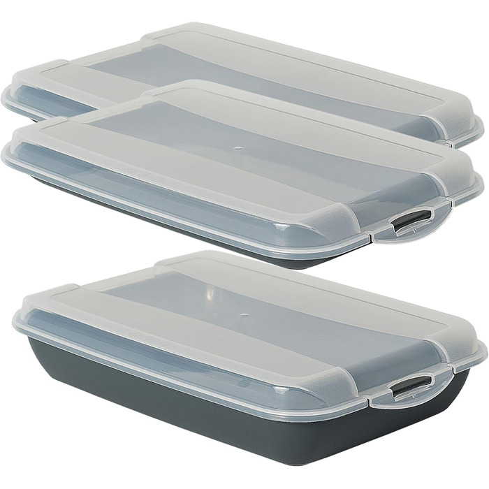 Контейнер для нарізок Преміум (2 плоских, 1 високий), антрацит. Прозорі кришки, контейнери для ковбаси та сиру. Розміри 25x17x3 см, 25x17x5 см. Органайзер для холодильника та хлібців. Набір необхідний для кухні (висота 3 см та 2x5 см).