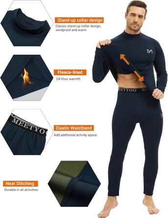 Термобілизна MEETYOO, 2 шт., чоловіча, термобілизна, лижна та функціональна, дихаюча, відводить піт, ідеально підходить для зими та спорту, 2 шт. - синій камуфляжний візерунок, розмір L