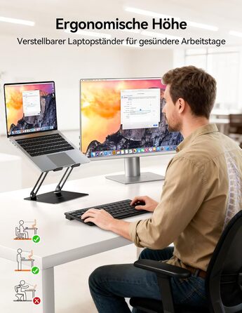 Стійка для ноутбука TECKNET, складана, ергономічна, металева підставка для ноутбука, сумісна з моделями 10-17,3 дюймів, чорна