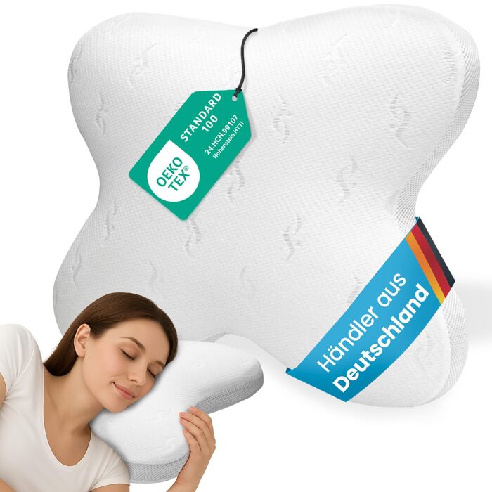 Подушка для шиї ELONEO, подушка для сну з віско у формі метелика, подушка для шиї/голови, ідеально підходить для тих, хто спить на животі, на боці та з нахилом на боці