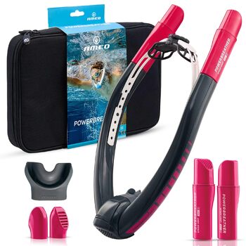 Пристрій для тренування дихання для басейнів зі 100 свіжим повітрям для дорослих та дітей - Набір для снорклінгу з інтелектуальною системою клапанів та 100 сухим повітрям для дихання Темно-сірий/рожевий