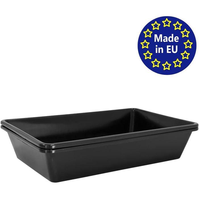 Пластикова ванна/миска, 20 л, пилова/пісочна ванна, пластикова ванночка для ніг, прямокутна, 60x40x12 см, чорна, місце для зберігання, 2 шт., 2 шт.