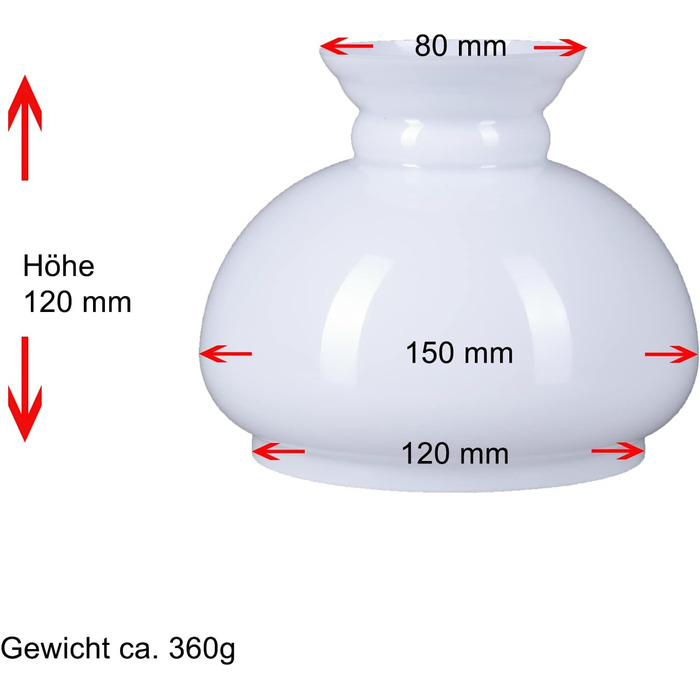 Лампа скляна гасова лампа біла глянцева Ø 120 мм Змінний скляний абажур