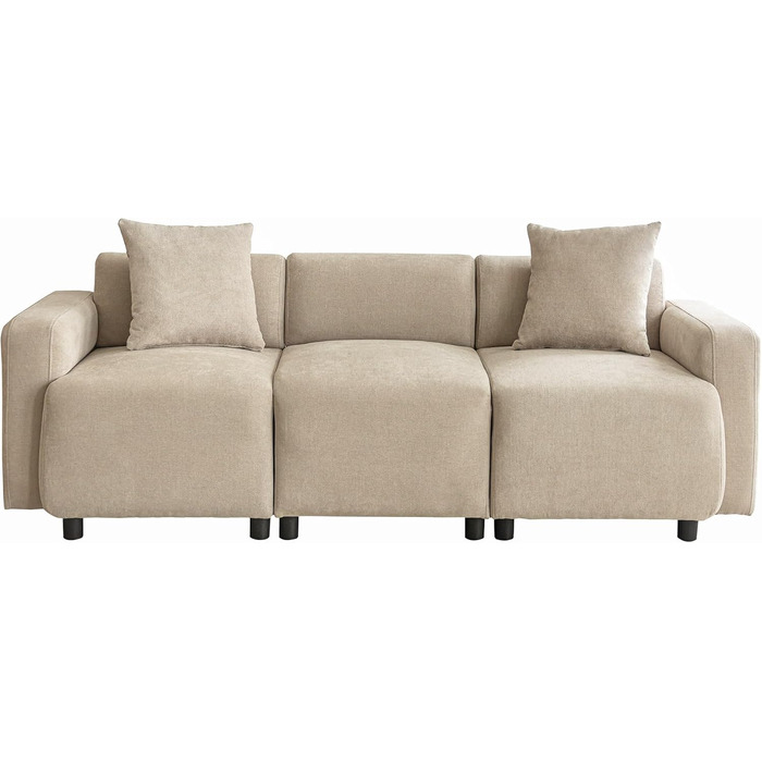 Місний диван, диван 211 см з функцією сну, шеніловий диван з 2 подушками, м&39які меблі для вітальні, спальні (кремовий) кремового кольору, 3-