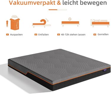 Матрац Vesgantti з піни, ергономічний матрац з гелевої піни з ефектом пам&39яті та дихаючим чохлом, рівні жорсткості H2 та H3, сертифікований Oeko-Tex (сірий-20 см, 90 x 200 см) сірий-20 см 90 x 200 см