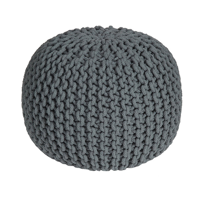 Пуф Homescapes, в&39язаний, кругла подушка на підлогу, сидіння-пуф 35 x 40 см, м&39який пуф, сидіння-пуф/пуф з товстим в&39язаним чохлом, виготовлений зі 100 бавовни, в&39язаний пуф, сірий