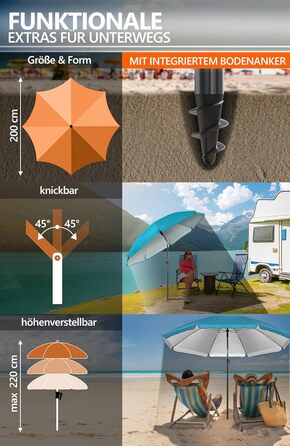 Пляжна парасолька 4smile SunnyJoy, бірюзовий колір - пляжна парасолька UPF 50 Ø 200 см, надійний захист від сонця, вітронепроникна та стійка - парасолька із захисним чохлом, комплект із 2 шт. - 1 x парасолька чохол Ø 200 см, бірюзовий колір