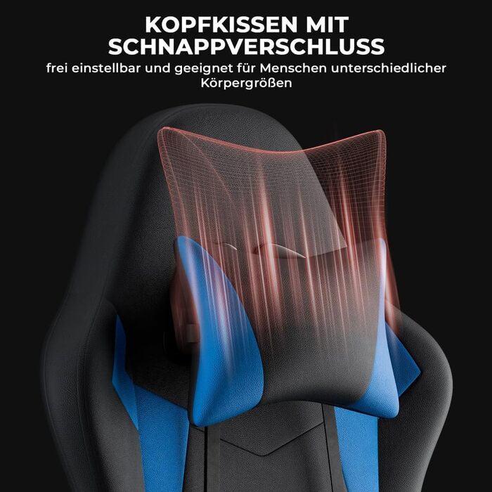 Безбрендове ігрове крісло ергономічне з регульованою висотою з підголівником, поперековою подушкою, обертове крісло для офісу, домашнього офісу, ПК, для дорослих та підлітків (чорний синій ПВХ), 0I&I0I