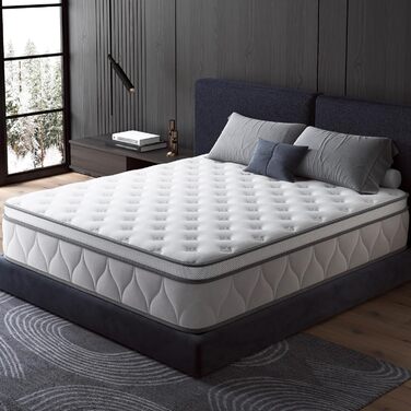 Матрац 140x200 см, висота 26 см, 7-зонний пружинний матрац, рівень жорсткості H3, гібридний матрац з 1000 пружинами та піною з ефектом пам&39яті, підтримка спини, ізоляція руху, зняття тиску, дихаючий 140 x 200 см