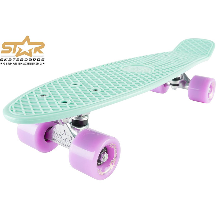 Скейтборд BIKESTAR Vintage Retro Cruiser 60 мм для дітей та дорослих, а також для початківців приблизно від 6-8 років М'ята та фіо