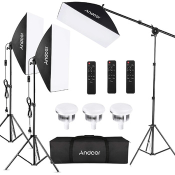 Комплект освітлення Andoer Photography Kit Softbox 3 пакети, з двоколірними світлодіодними лампами з регулюванням яскравості 85 Вт 2800K-5700K, пультами дистанційного керування та підставкою для ламп для відеозйомки, портретної фотографії тощо