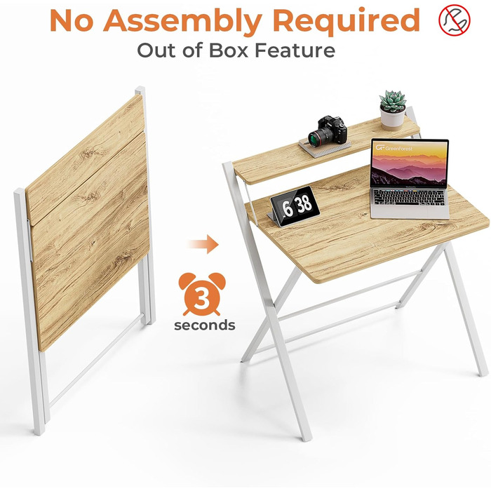 Маленький розкладний стіл, Не потребує складання, Малий розмір, Компактний розкладний стіл з підставкою для монітора, Дубовий комп&39ютерний стіл, Робочий стіл, Розкладний стіл, Бежевий, Малий розмір, Бежевий