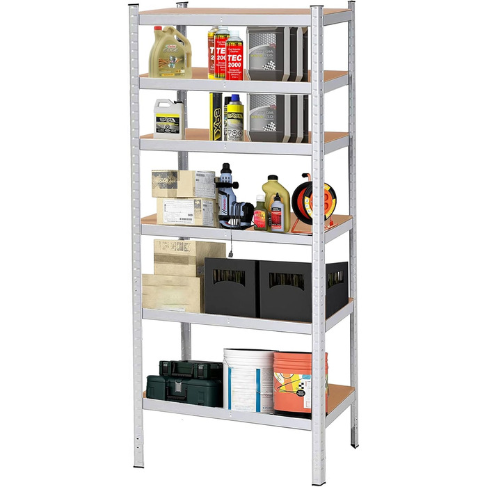Металевий стелаж SPRINGOS, гаражний стелаж, підвальний стелаж, 110 x 225 x 50 см, 6 полиць, 50 x 110 x 225 см, сріблястий