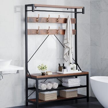 Вішалка HAUSPROFI, вішалка з лавкою, вішалка 4 в 1 з лавкою, вішалка з 8 гачками, металева вішалка з тумбою для взуття, вішалка дл