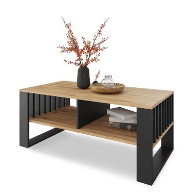 Журнальний столик Meble Pitus Сучасний стіл для вітальні Журнальний столик з місцем для зберігання 90 x 50 x 50 см Стіл для вітальні Меблі з рейковими елементами Вічний дуб