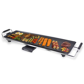 Електричний гриль-теппаньякі BEPER P101BBQ070 XL (70 x 23 см), антипригарне покриття, регульований термостат, термостійкі ручки, піддон для жиру та знімний кабель, 2000 Вт, без BPA та PFOA