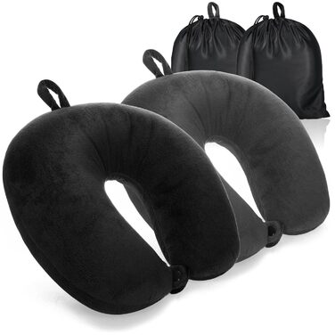 Преміум подушки для шиї - Подушки для підтримки шиї з піною з ефектом пам&39яті - Подушки для шиї для дорослих - Оксамитова м&39яка дорожня подушка для літака, автомобіля, поїзда, корабля та автобуса - Снодійний засіб, 2 шт., сірий чорний, 2 шт.