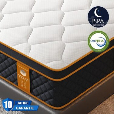 Матрац 140x200 см піна з ефектом пам&39яті та окремі пружини кишенькового типу, висота 25 см, рівень жорсткості H3, ергономічний 7-зонний пружинний матрац, оптимальний комфорт та підтримка спини, Oeko-Tex та CertiPUR 140200 см