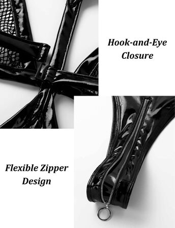 Сексуальний боді, з лакованої шкіри та сітки, чорний, розмір M