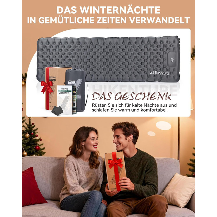 Килимок для кемпінгу HIKENTURE, R-значення 7.3, з ножним насосом, надтовстий килимок для сну 10 см, 210x64 см, теплий килимок для сну/надувний матрац, невеликий розмір у упаковці, 4 сезони для активного відпочинку, походів, наметів