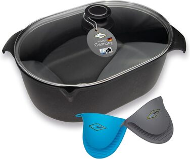 Сковорода MaxxGoods 33 x 22 см з литого алюмінію зі скляною кришкою Сковорода для всіх типів варильних поверхонь, включаючи індукц