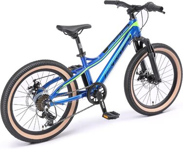 Гірський велосипед BIKESTAR з алюмінію, дитячий, 20 дюймів, вік 6-9 років, хардтейл 7-швидкісна коробка передач Shimano, дискові гальма, амортизаційна вилка Дитячий велосипед Безризикова пробна версія, синьо-зелений