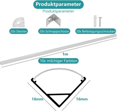 Світлодіодний алюмінієвий профіль Sonnewelt V-подібна форма 1м 10 упаковка для світлодіодних стрічок/стрічок до 11 мм із кришкою, торцевими заглушками та монтажними затискачами для світлодіодних стрічок та світлодіодних стрічок 10*1M V-подібна форма