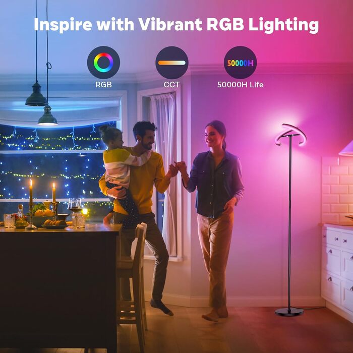 Торшер вітальня LED диммований 20W, LED торшер RGB сучасний стельовий прожектор з дистанційним керуванням 1300lm, 3000K-6000K сенсорний торшер настільна лампа для вітальні спальні офіс готель