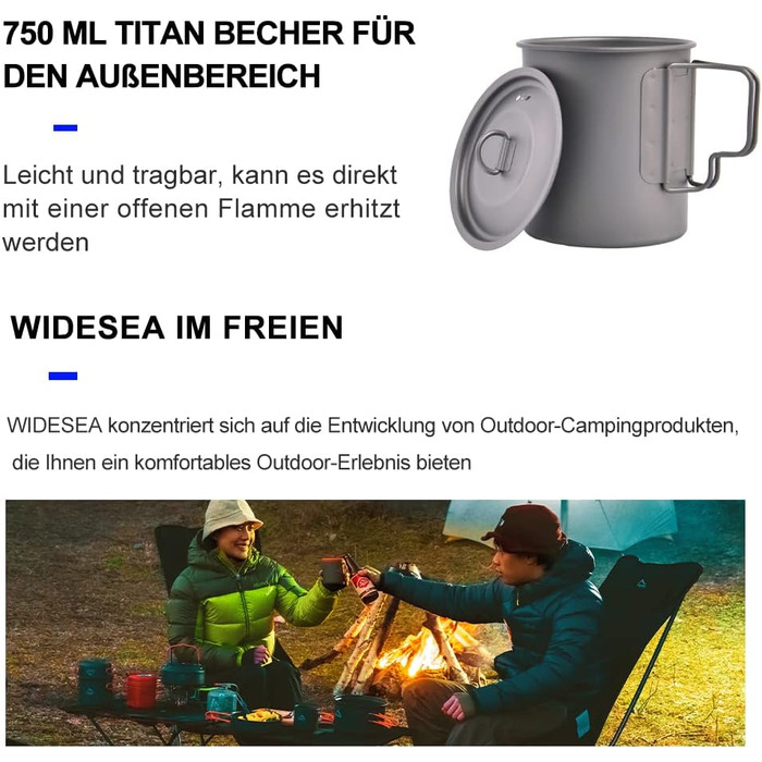Кемпінговий титановий Бехер Widesea (750 мл)