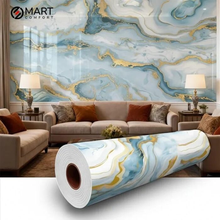 Самоклеюча вінтажна наклейка на стіну з ПВХ - Мармурова водонепроникна наклейка, що відклеюється та клеїться, для вітальні, кухні, ванної кімнати, офісу та комерційних приміщень (0,6 x 3 м) - 1 рулон (LK 145)