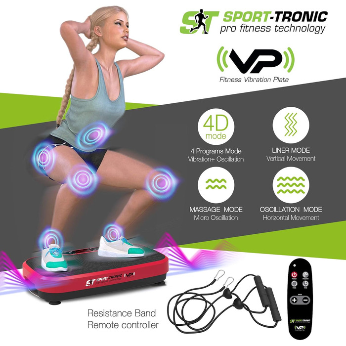 Вібраційна плита SportTronic Professional 3D Rocker Vibration Technology, XXL Площа 68 х 38 см, в т.ч. тренувальні браслети та пульт дистанційного керування