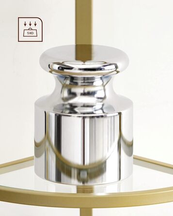 Кутова полиця VASAGLE, 5 полиць, книжкова полиця, полиця для рослин, окремостояча полиця, полиця для ванної кімнати, полиці із загартованого скла, сталева рама, сучасна, для вітальні, кухні, металеве золото LGT810A01 5 полиць (28 x 28 x 158 см) металеве з