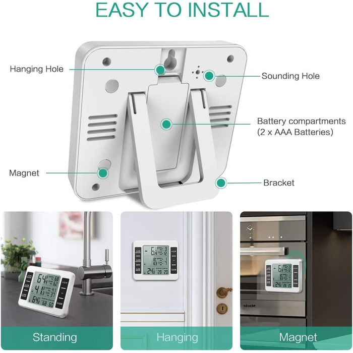 Термометр для холодильника MAGT, термометр для морозильної камери зі звуковою сигналізацією, цифровий, бездротовий, з сенсорним дисплеєм, 2 шт. и, мін/макс для дому, відновлення