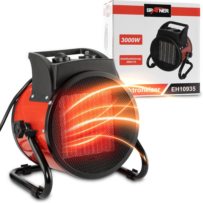 Керамічний вентилятор-обігрівач Grafner XXL потужністю 3000 Вт (3 кВт), 3 режими нагріву, автоматичний термостат, потужний турбонагрівач, PTC-елемент, захист від перегріву, електричний будівельний обігрівач, електричний обігрівач, обігрівач для наметів