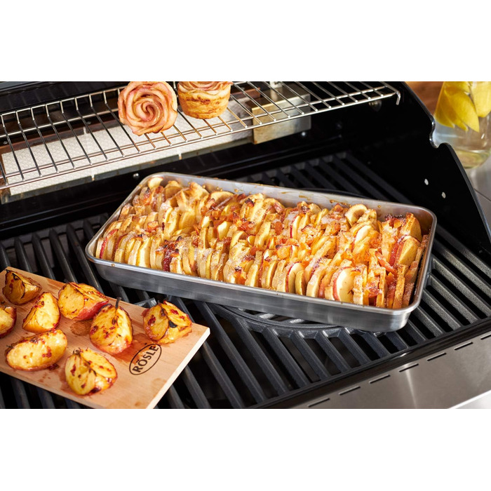 Універсальна піддон-чаша RSLE Barbecue Pro з нержавіючої сталі 18/10 для маринування та подачі, піддон для газових та вугільних грилів, підходить для посудомийки, сріблястий, 41.5 x 22.5 x 4.7 см