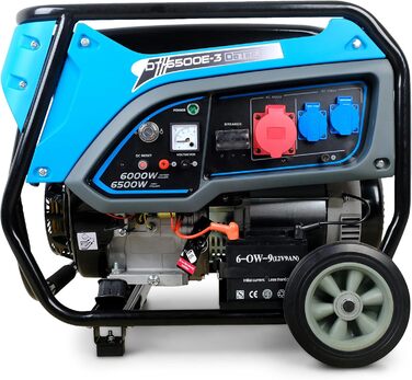 Бензиновий генератор 15 к.с. з електричним стартером Мобільний генератор 400 В 2 x 230 В 6,5 кВт 3-фазний високовольтний генератор 4-тактний бензиновий двигун 420 куб.см Тихий генератор 93 дБ(A)