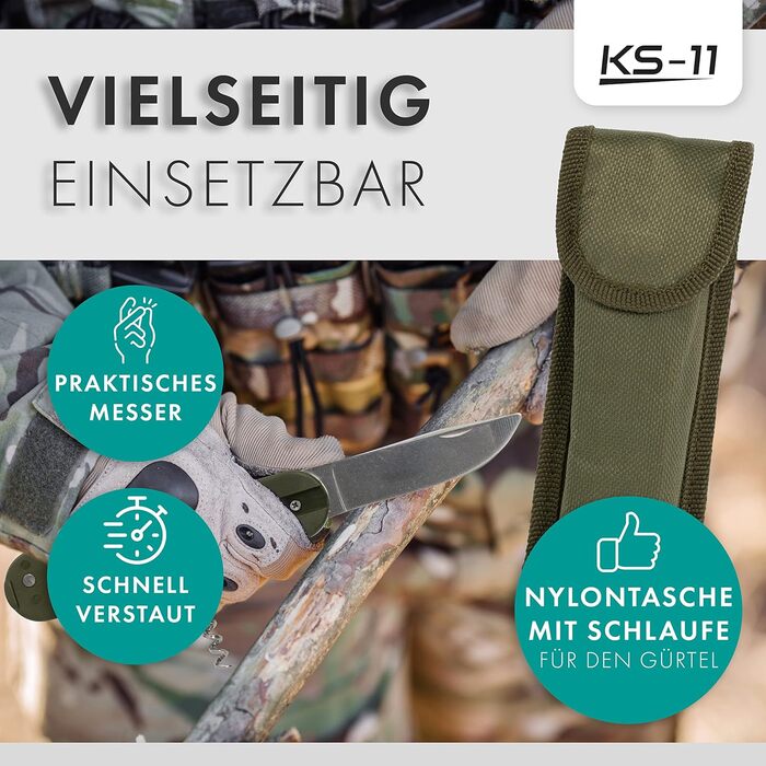 Набір столових приборів Bundeswehr з 2 предметів, з нержавіючої сталі, для кемпінгу, обіднього столового набору, 6 предметів, для кемпінгу, зелено-сріблястий, 11