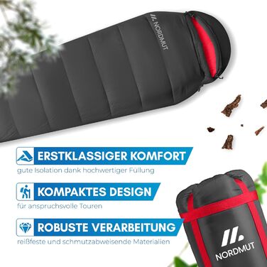 Зимовий спальний мішок від -10 до 0 градусів, стискається - Зимовий спальний мішок для трекінгу та кемпінгу, 1800 г - Мумія-спальний мішок, водовідштовхувальний, 350 г/м, чорний