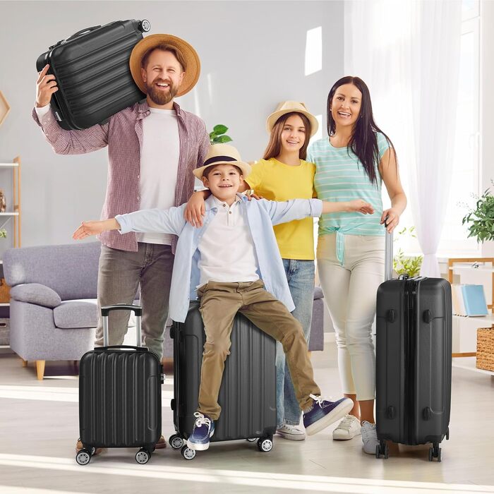 Набір багажу LALAHO з 4 предметів, комплект дорожніх валіз, комплект валіз з твердої оболонки з ABS-пластику, комплект багажу з телескопічною ручкою, ручна поклажа, чорний. Комплект багажу з 4 предметів (смугастий)